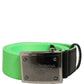 Green Canvas Logo Plaque Metal Buckle Belt