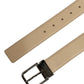 Beige Leather Silver Tone Metal Buckle Belt