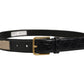 Beige Black Woven Leather Metal Buckle Belt