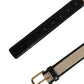 Beige Black Woven Leather Metal Buckle Belt