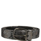 Silver Black Floral Jacquard Metal Buckle Belt