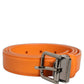 Orange Leather Silver Tone Metal Buckle Belt