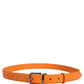Orange Leather Silver Tone Metal Buckle Belt