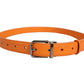 Orange Leather Silver Tone Metal Buckle Belt