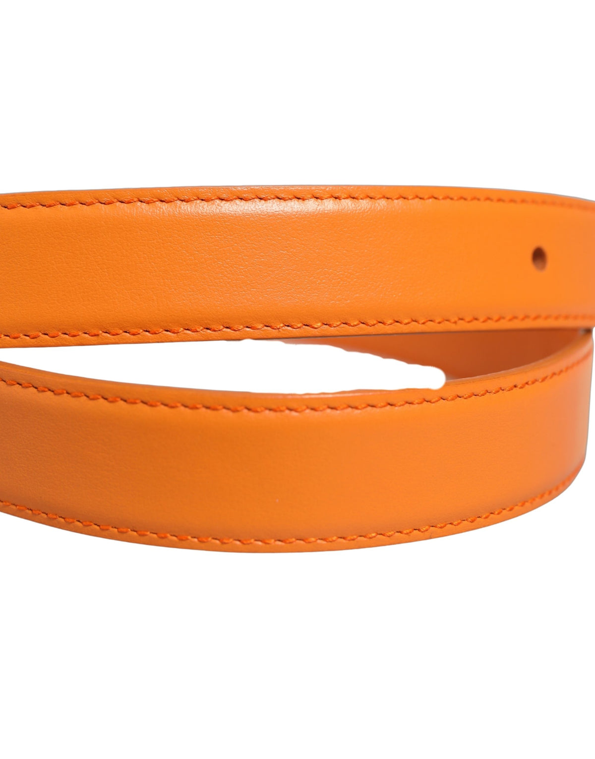 Orange Leather Silver Tone Metal Buckle Belt
