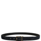 Men Black Leather Gold Tone Metal Buckle Belt