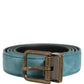 Men Blue Suede Gold Tone Metal Buckle Belt