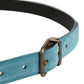 Men Blue Suede Gold Tone Metal Buckle Belt