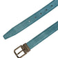 Men Blue Suede Gold Tone Metal Buckle Belt