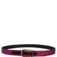 Men Fuchsia Glitter Silver Metal Buckle Belt