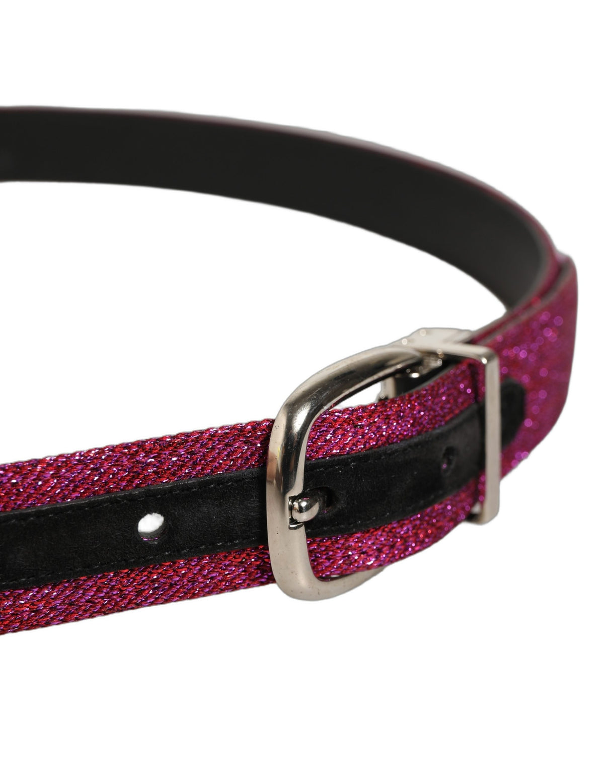 Men Fuchsia Glitter Silver Metal Buckle Belt