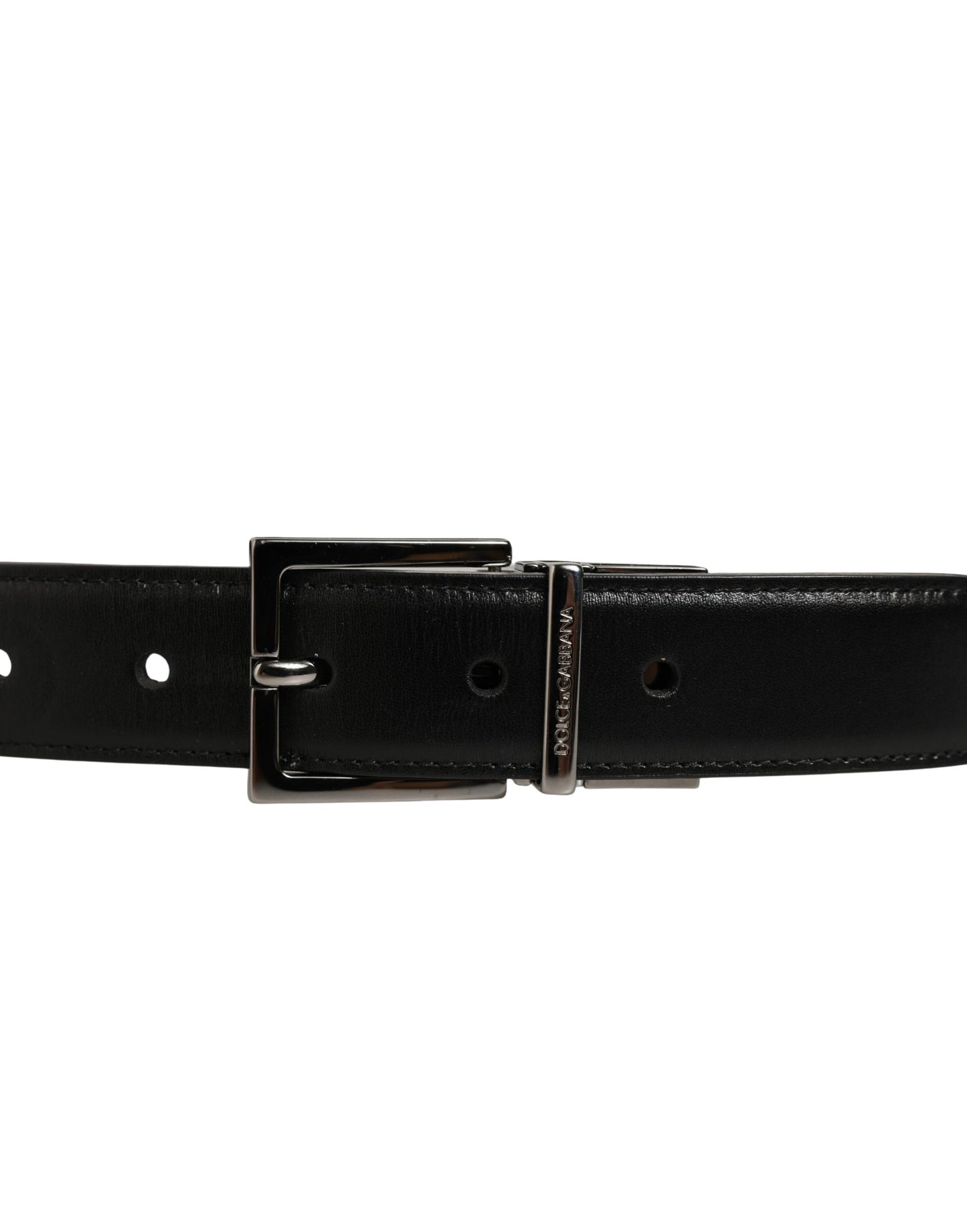 Black Classic Leather Silver Tone Buckle Belt