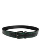 Black Green Logo Silver Tone Metal Buckle Belt