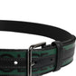 Black Green Logo Silver Tone Metal Buckle Belt