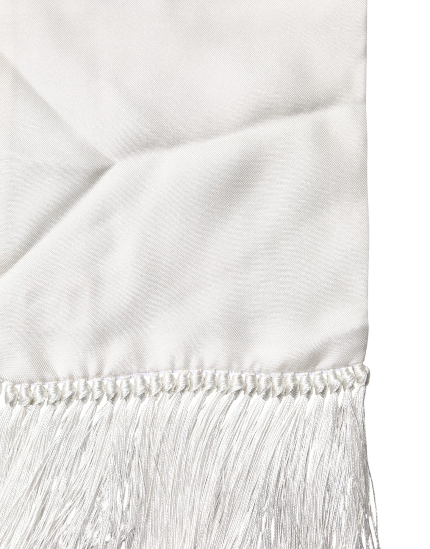 Men White Silk Fringed Edge Lace Stole Scarf