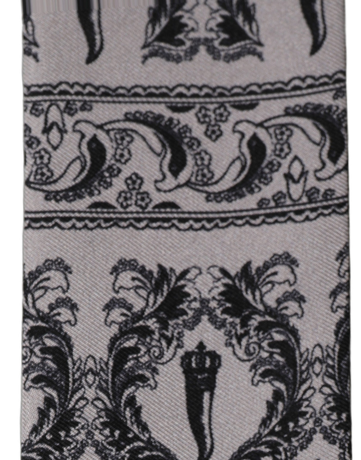 Gray Baroque Silk Fringed Skinny Foulard Scarf