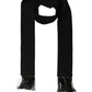 Men Black Wool Knitted Fringed Foulard Scarf