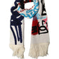 White Graphic Cashmere Fringed Shawl Scarf