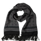 Black Silk Geometric Fringed Neck Shawl Scarf