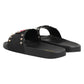 Black Heart Patch Rubber Calfskin Slippers Shoes