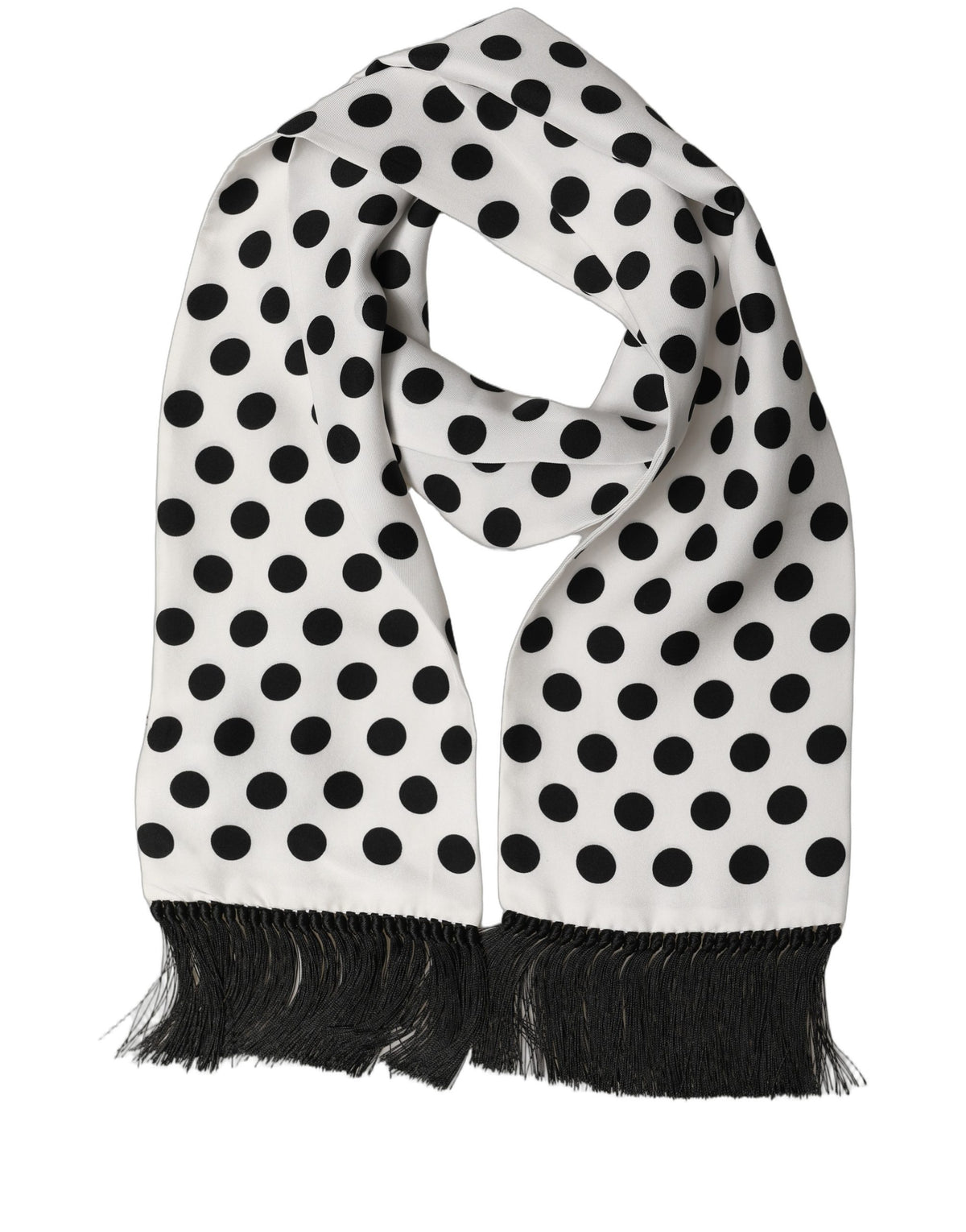Black White Polka Dot Fringed Lace Stole Scarf