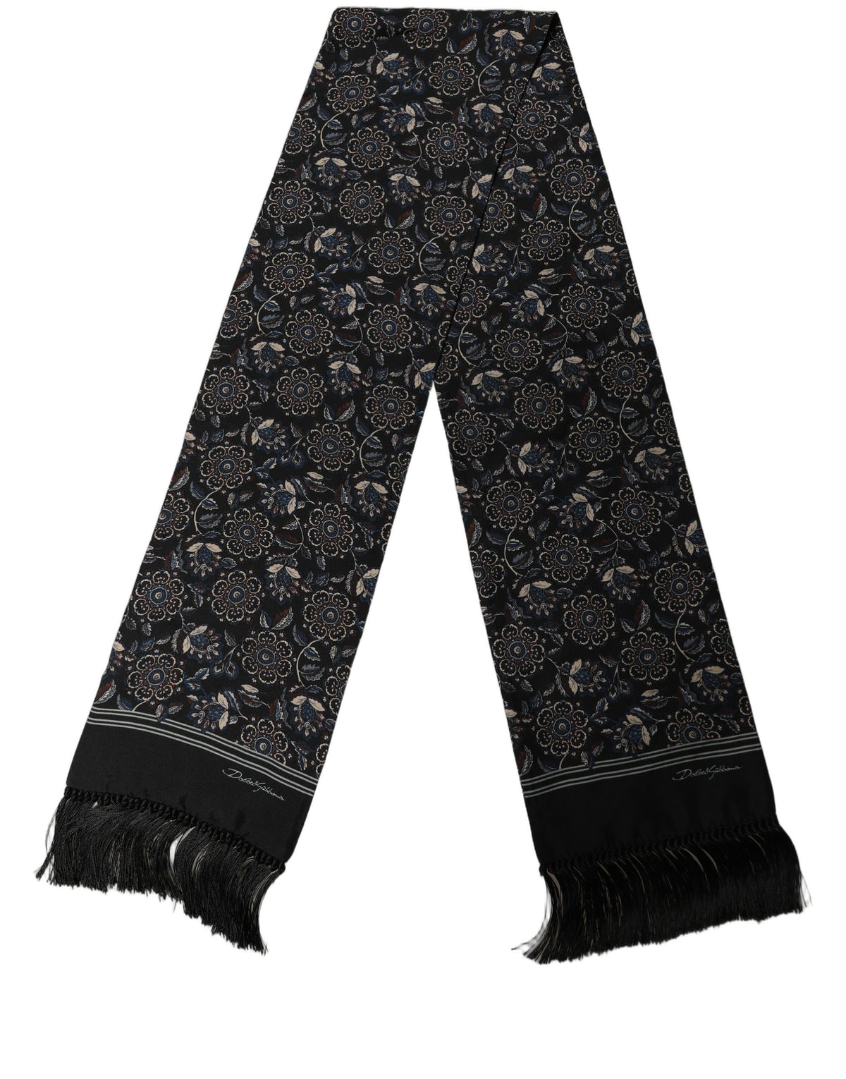 Black Silk Floral Paisley Fringed Shawl Scarf