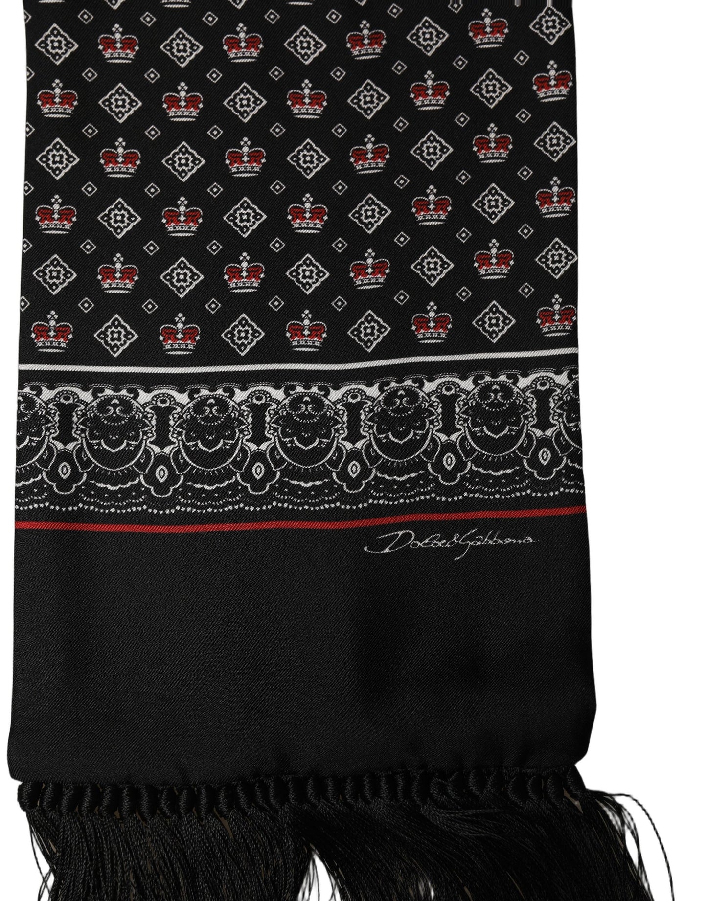 Black Silk Crown Fringed Neck Shawl Scarf