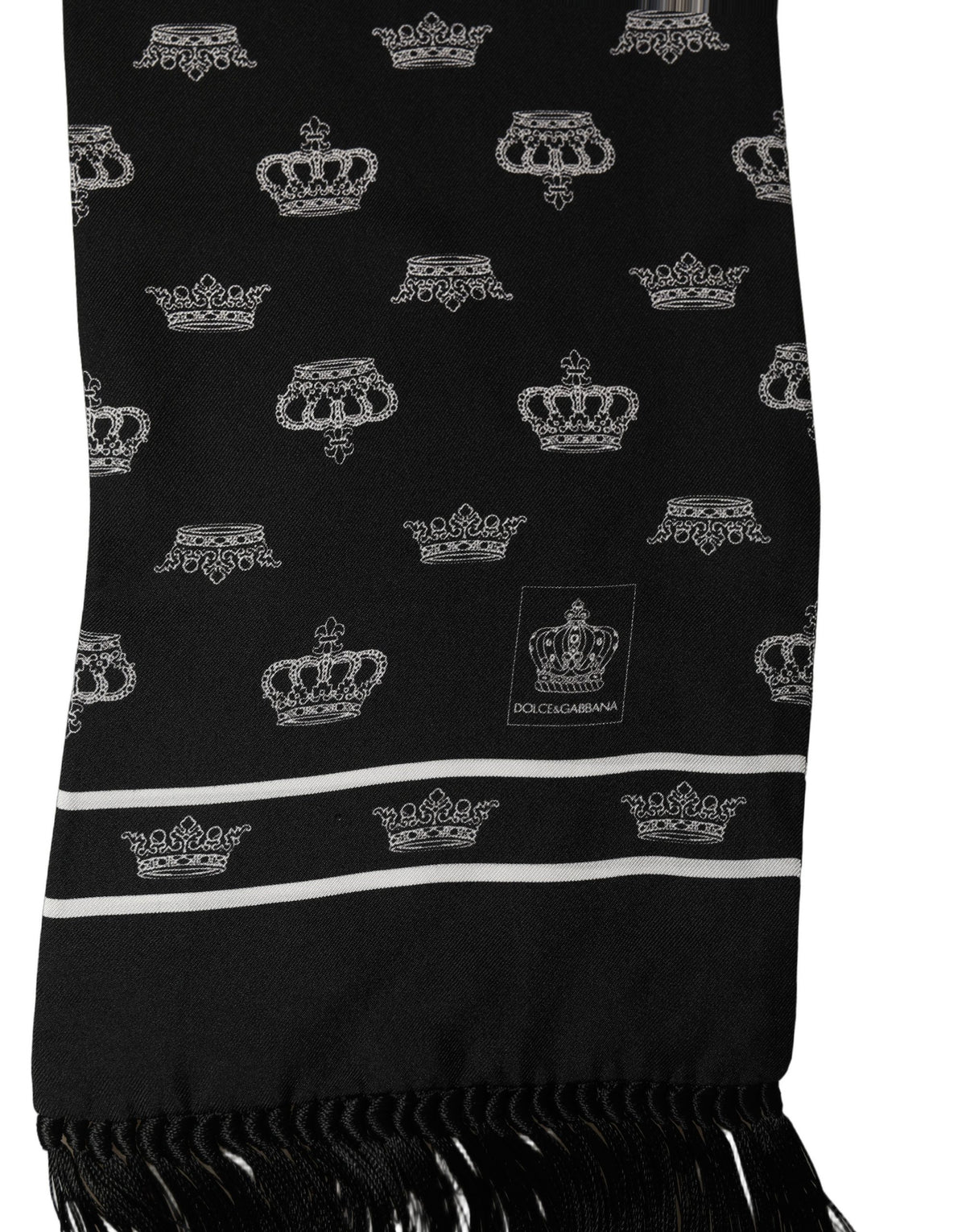 Black Silk Crown Fringed Neck Shawl Scarf