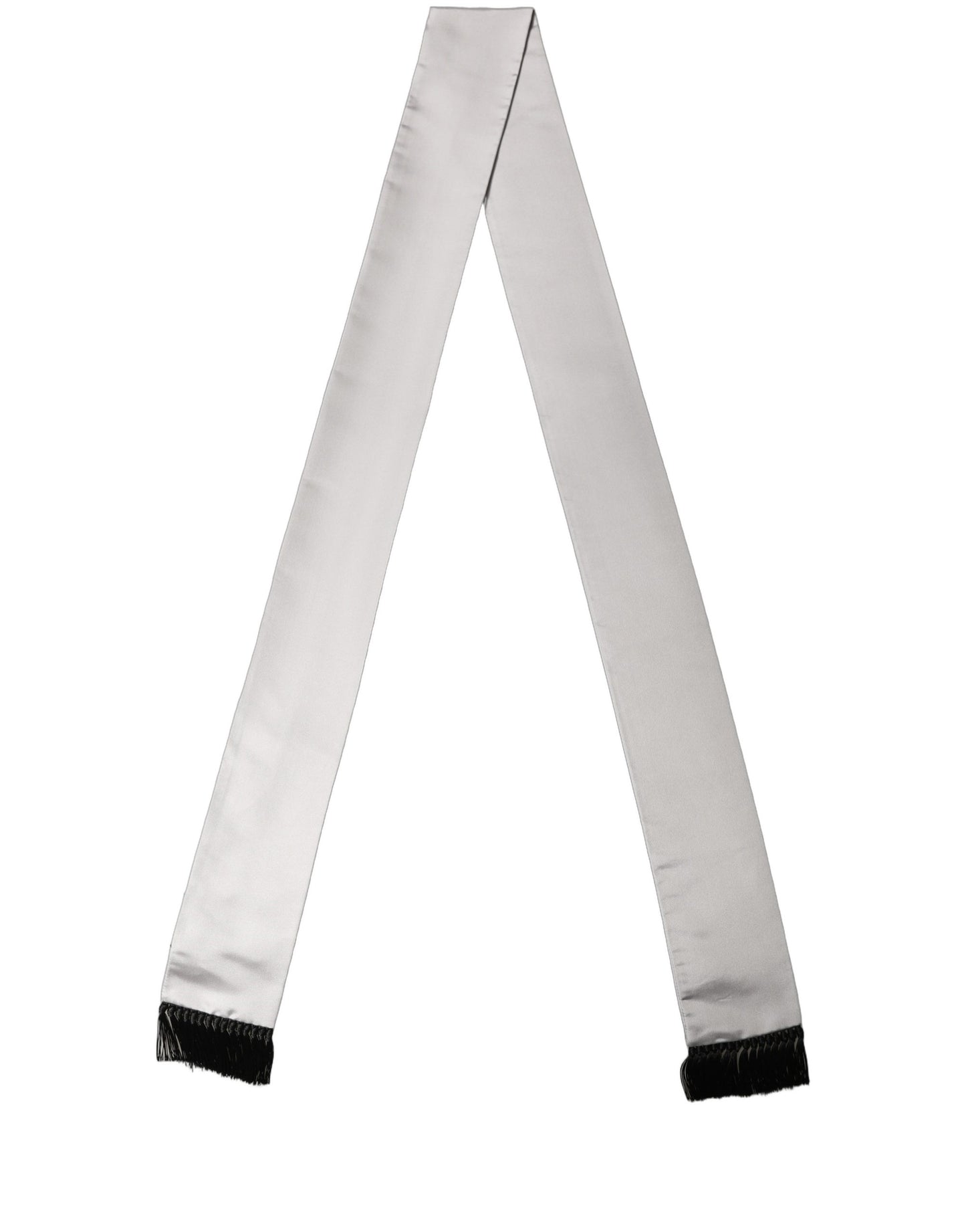 Light Gray Satin Silk Fringed Lace Stole Scarf