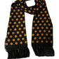 Men Black Orange Polka Dot Fringed Lace Stole Scarf