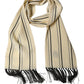 Beige Silk Striped Fringed Neck Shawl Scarf