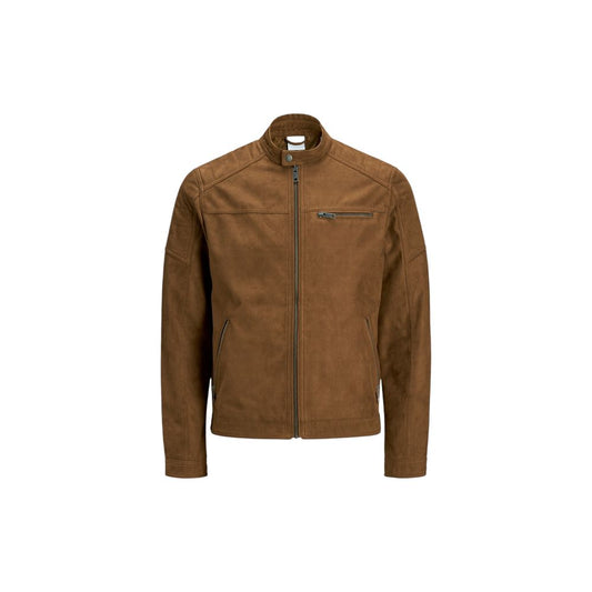 Beige Artificial Leather Jacket
