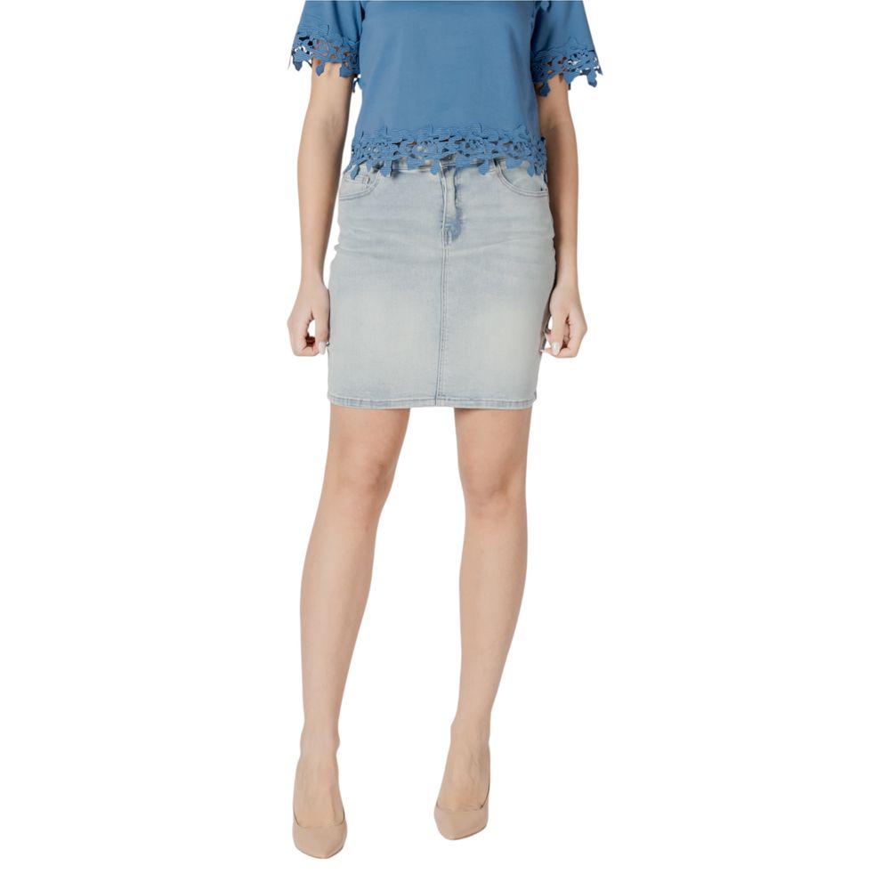 Blue Cotton Mini Skirt