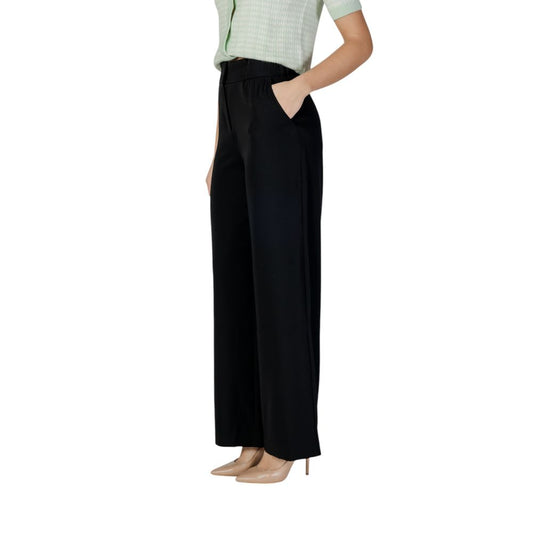 Black Polyester Casual Pants