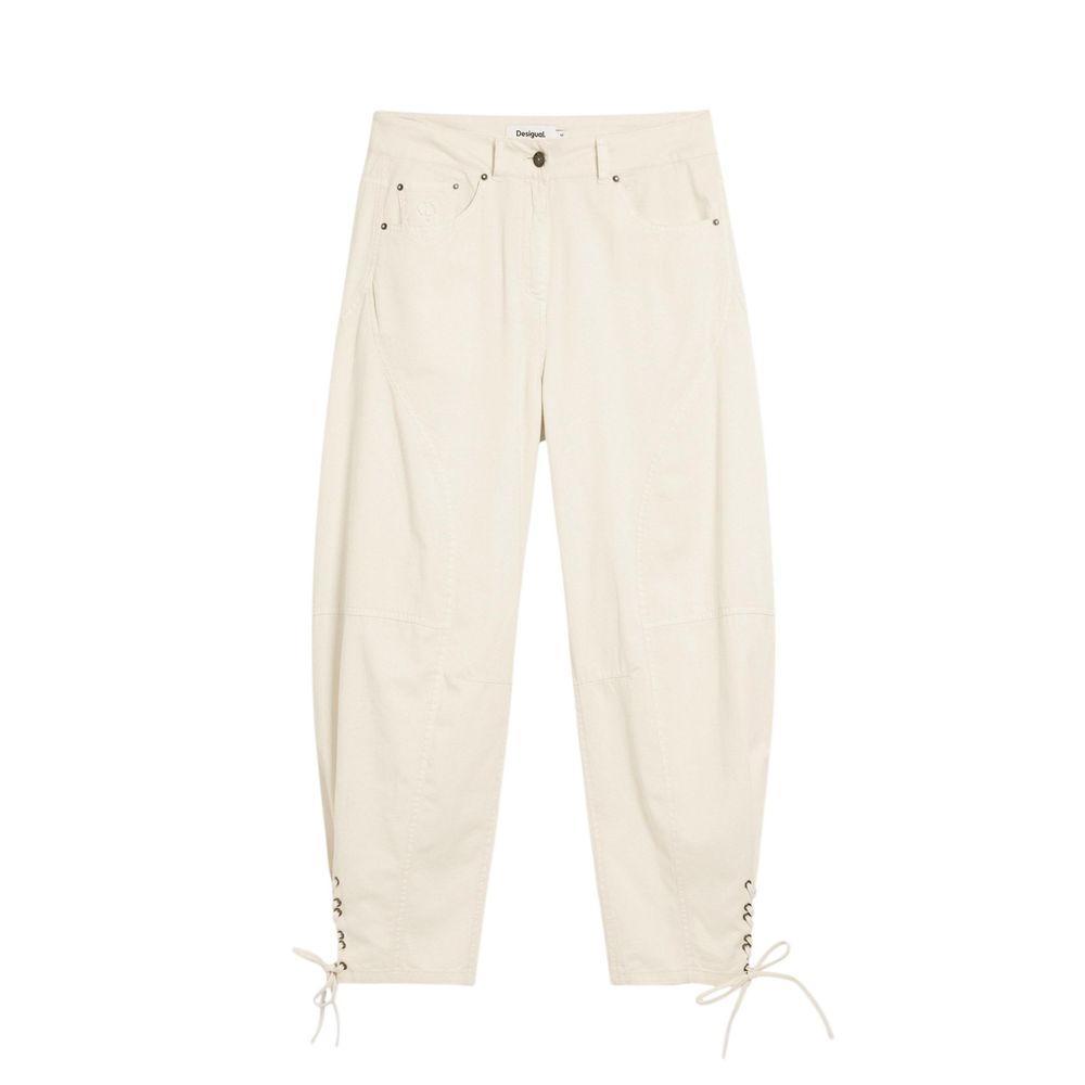 Beige Cotton Casual Pants