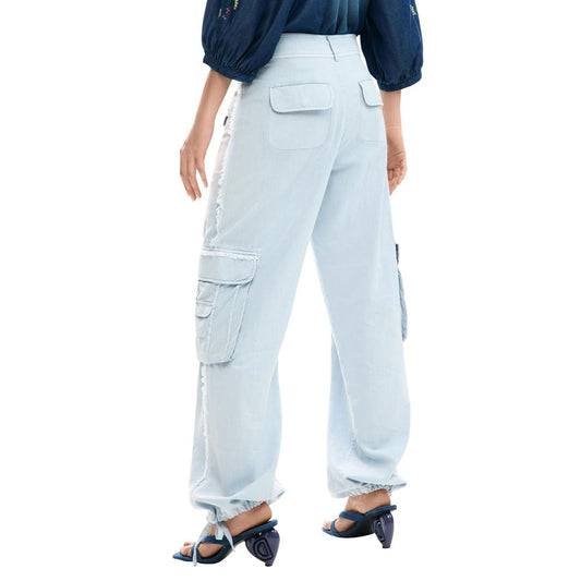 Blue Cotton Casual Pants