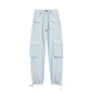 Blue Cotton Casual Pants