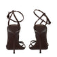 Brown Leather Stiletto Heel Sandals