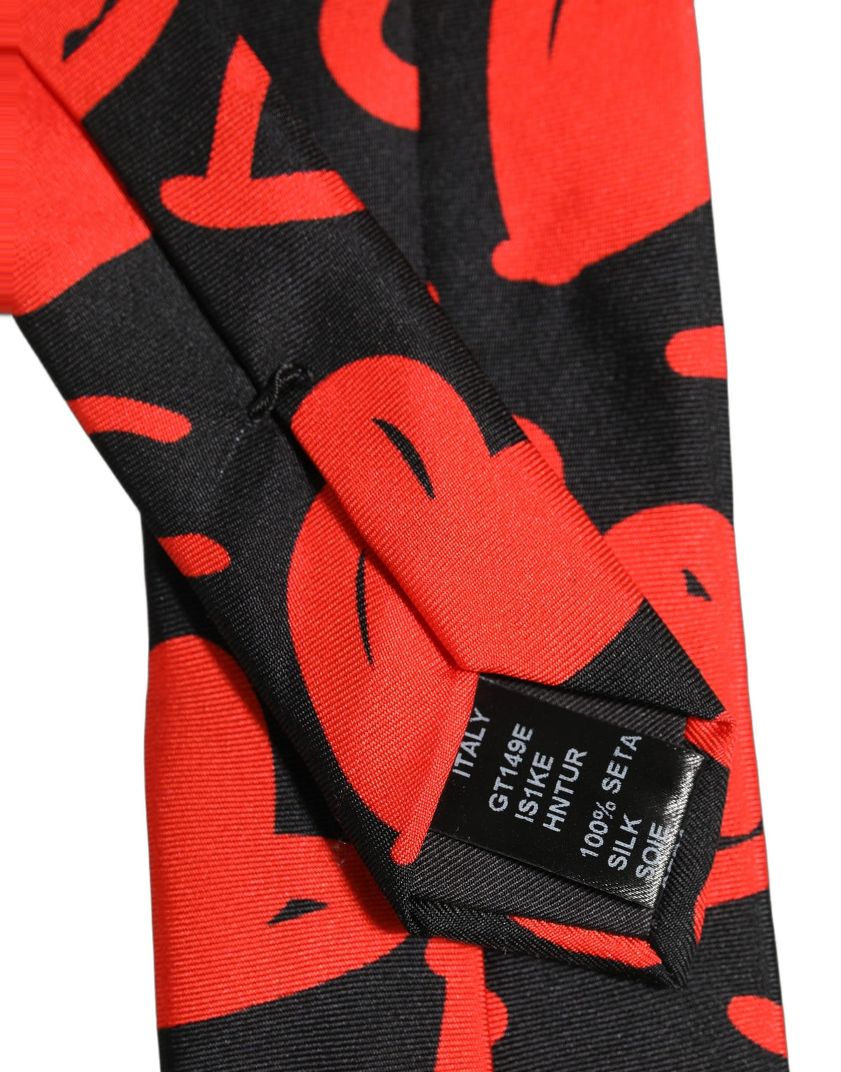 Black Silk Red Graphic Hearts Adjustable Tied Necktie Tie