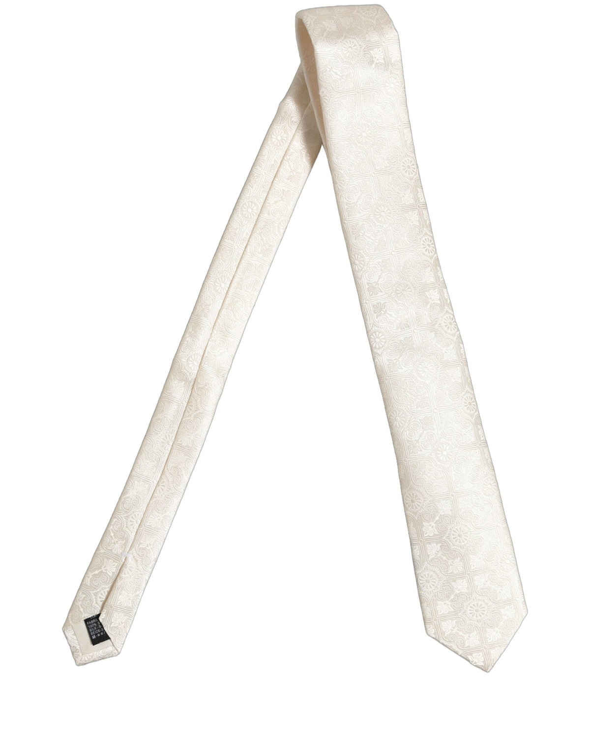 Off White Silk Damask Woven Adjustable Tied Necktie Tie