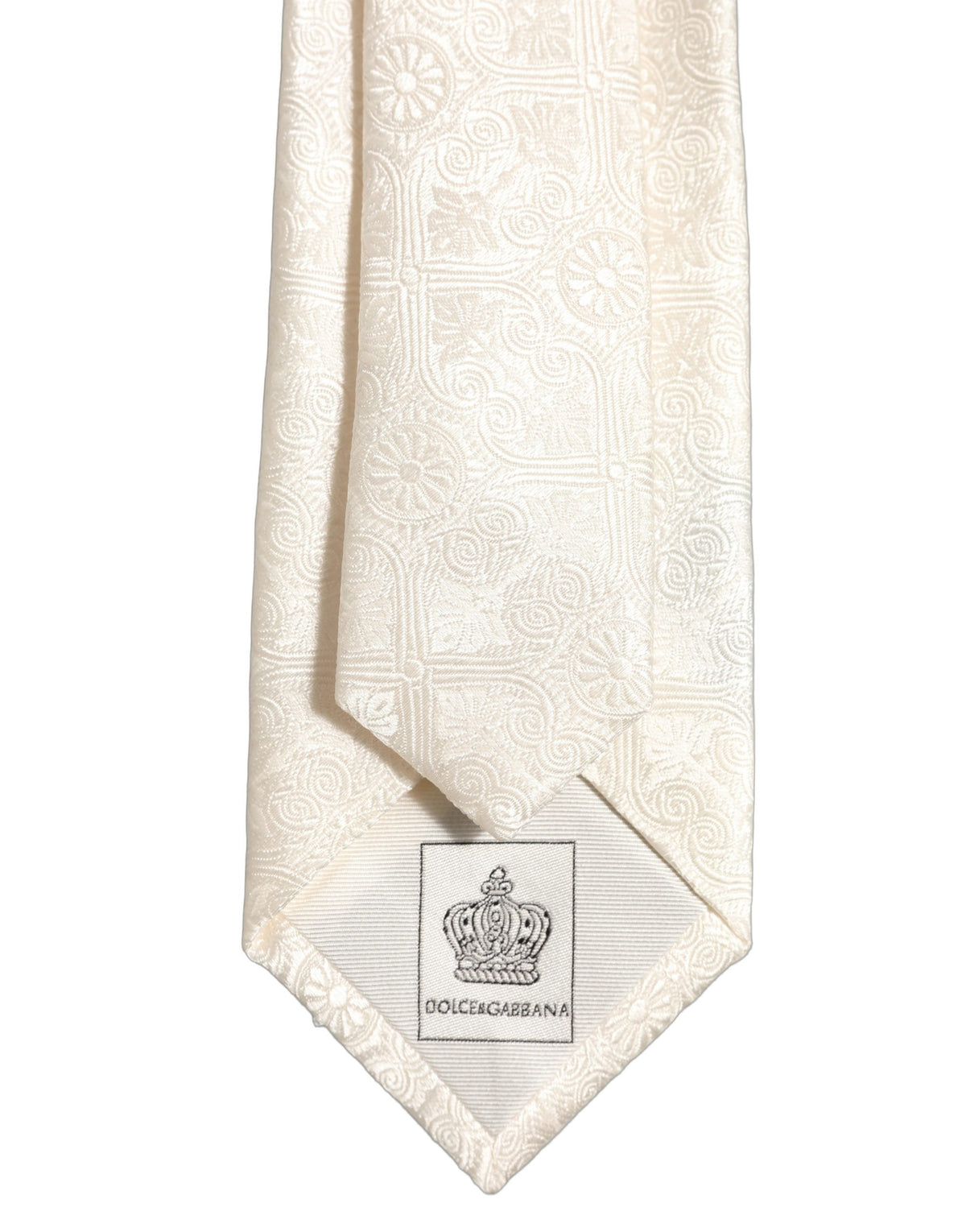 Off White Silk Damask Woven Adjustable Tied Necktie Tie