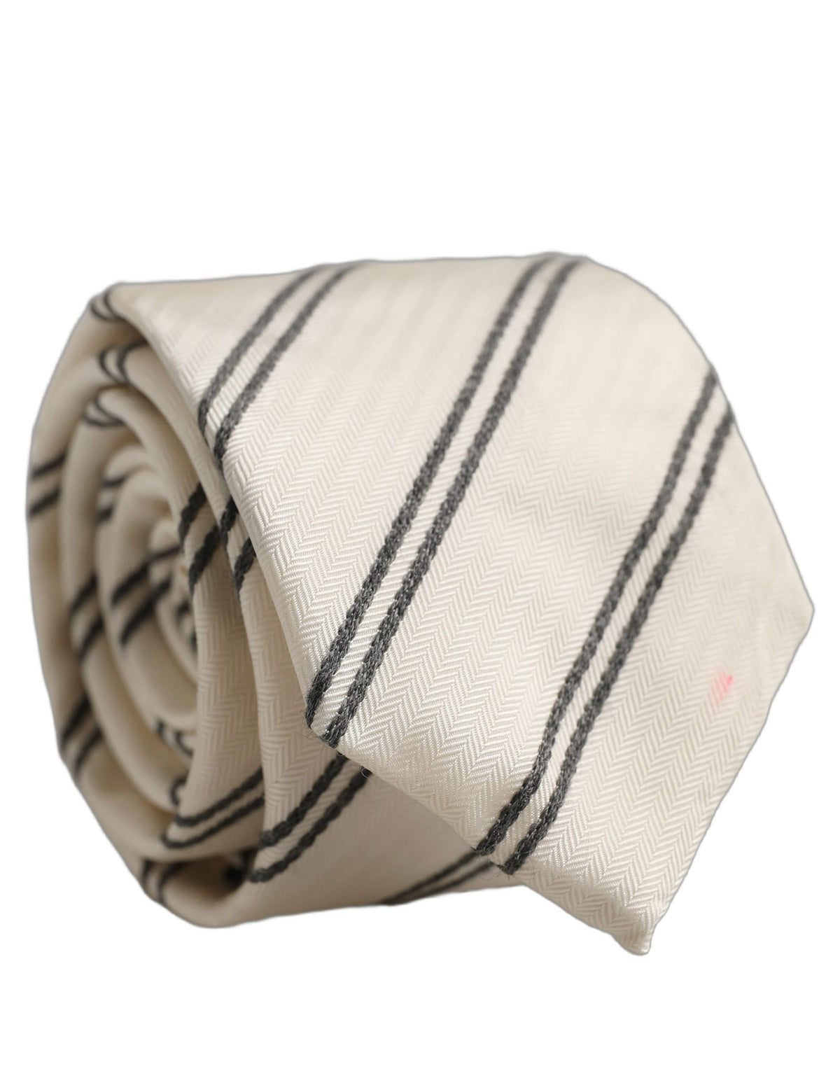 Men Off White Silk Stripes Adjustable Tied Necktie Tie