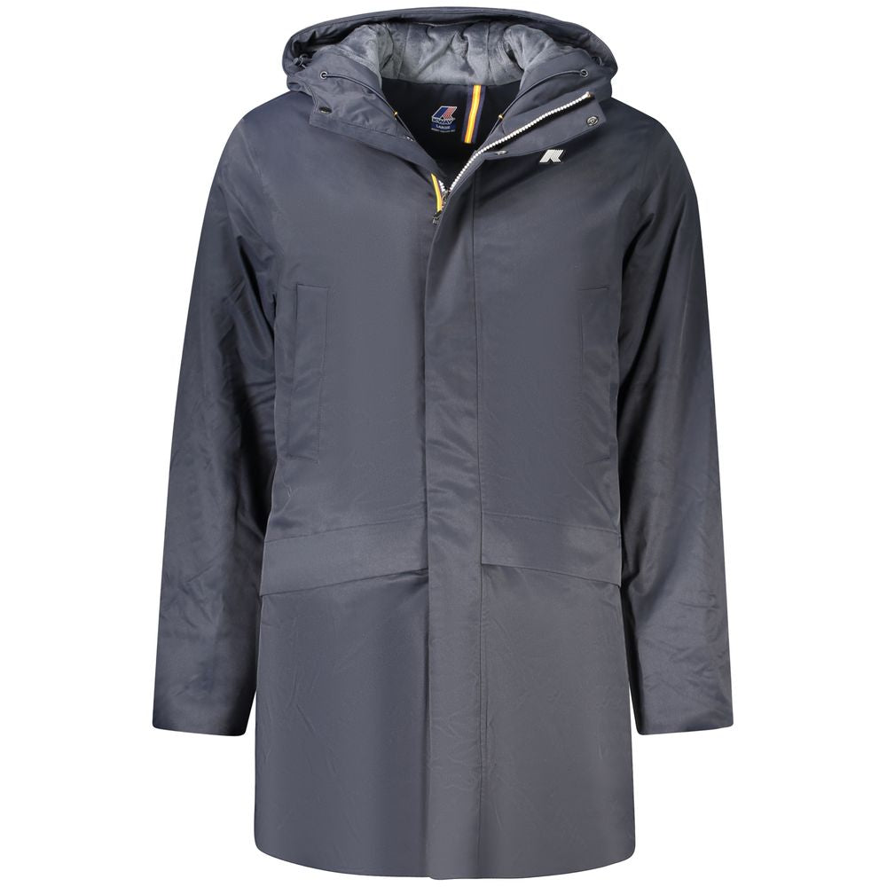Blue Polyester Men's Jacket with Hood and Pockets
