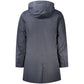 Blue Polyester Men's Jacket with Hood and Pockets