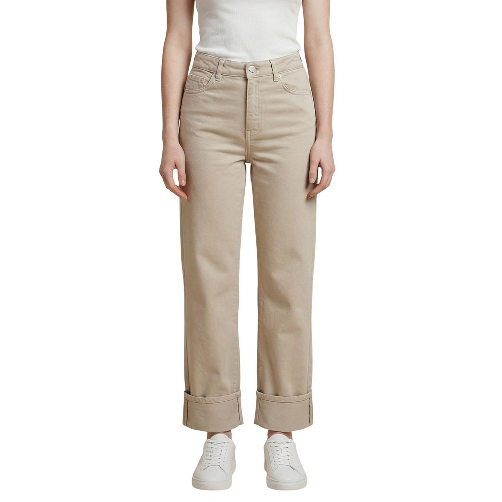 Beige Cotton Mom Jeans