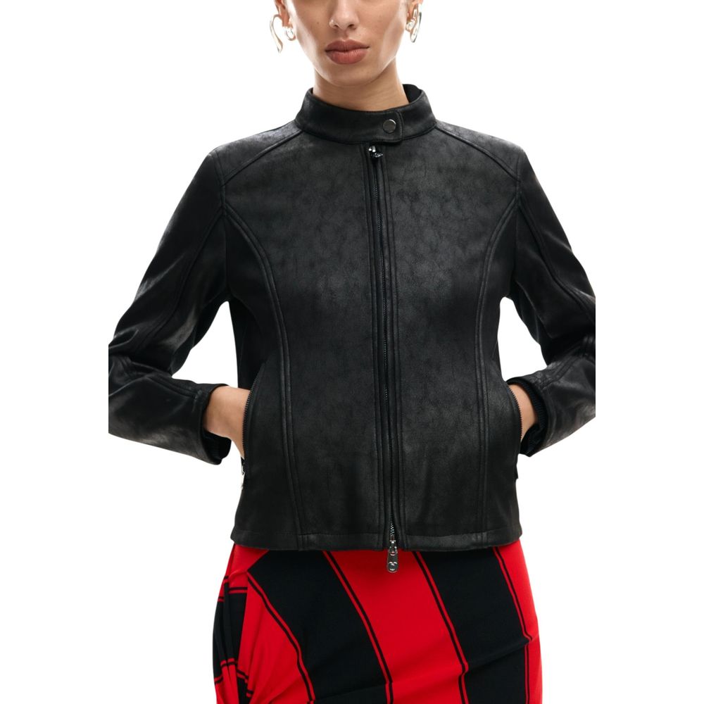 Black Polyester Leather Jacket