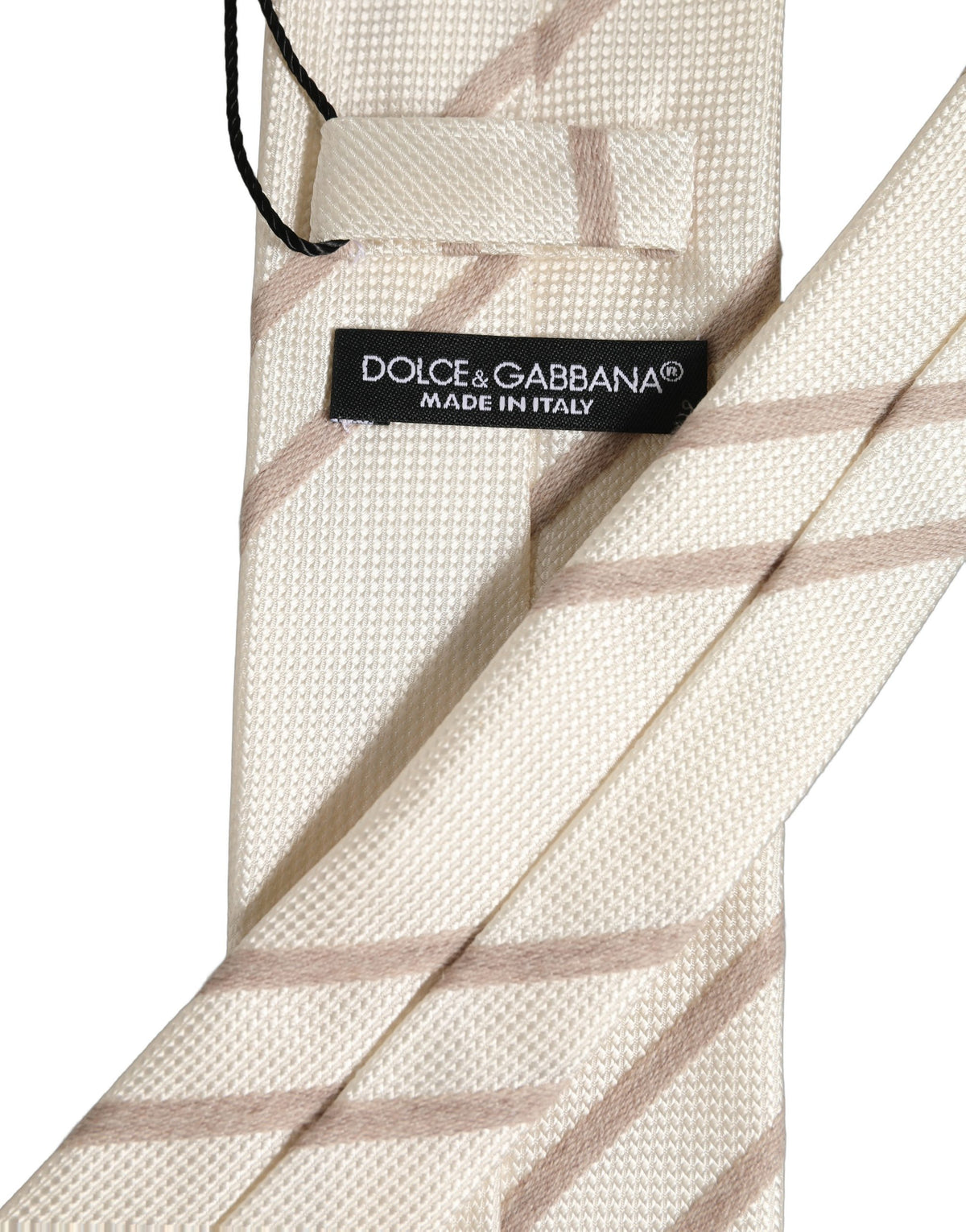Men Off White Silk Stripes Adjustable Tied Necktie Tie