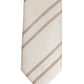 Men Off White Silk Stripes Adjustable Tied Necktie Tie