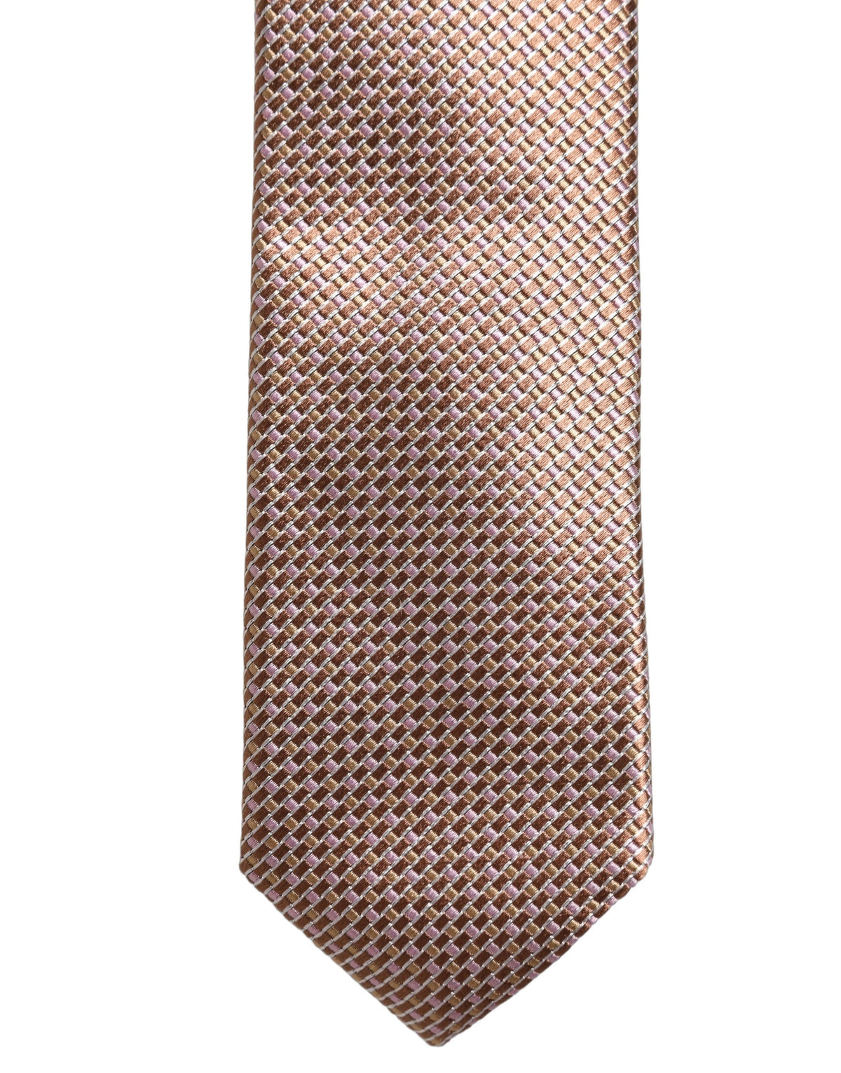 Men Brown Silk Micro Checked Adjustable Tied Necktie Tie