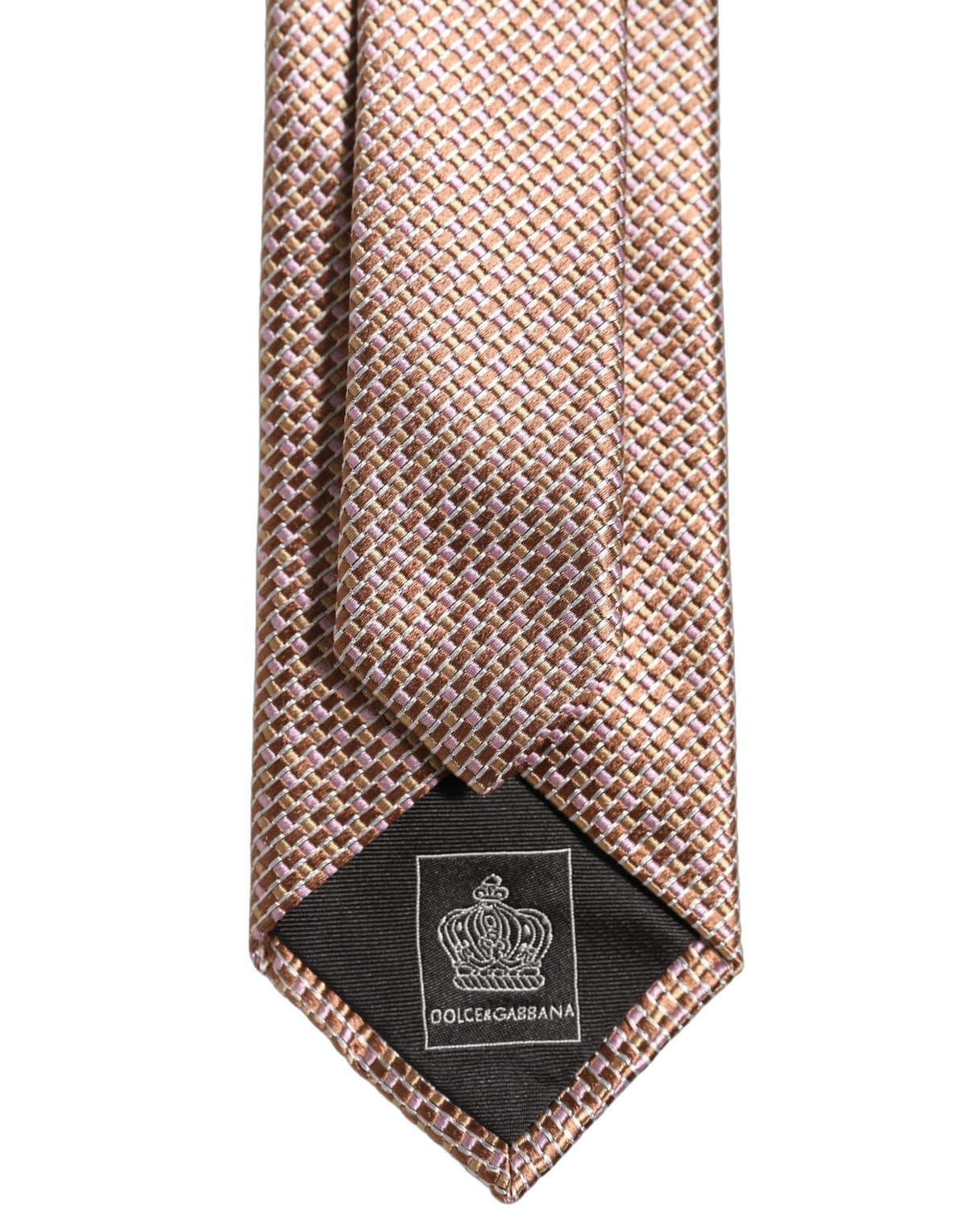 Men Brown Silk Micro Checked Adjustable Tied Necktie Tie